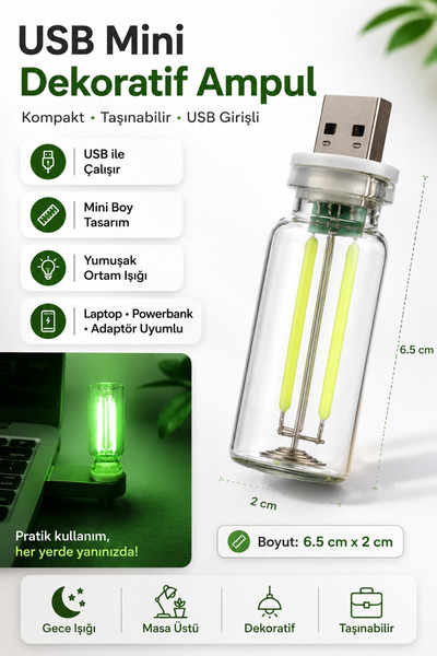 Neovista USB LED Gece Lambası Yeşil Işık Dokunmatik Mini Taşınabilir USB Lamba
