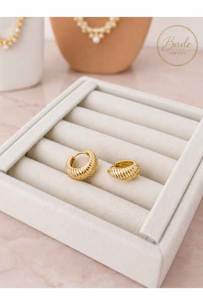 Bade Jewelry Xuping Burgu Çelik Halka Küpe 14k Gold Rengi Kararmaz Hipoalerjenik