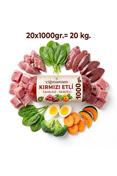 Çiğmamam Barf Kırmızı Etli Tahılsız Sebzeli Barf Köpek Maması 20 Kg - 1000 g ...