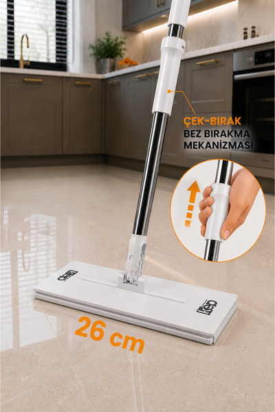 KEP Easy Mop 26 Cm - Otomatik Bez Yakalayan Mop - Yersil 40cm ve 10 Adet Bez