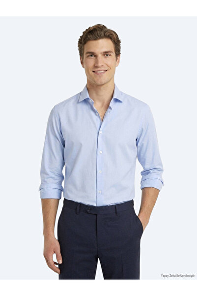 Kip Blue Regular Fit Long Woven Classic 100% Cotton Shirt