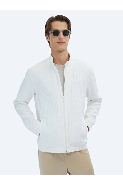Kip Beyaz Regular Fit Dik Yaka Casual Dokuma Mont