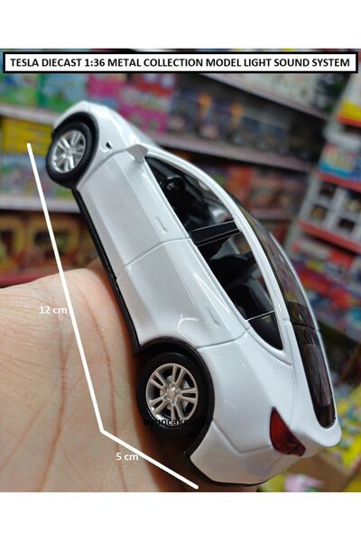 OYUNCAKSAHİLİ Tesla Metal 1:36 Koleksiyon Model Araba 2 Kapı Açılır Motor Fren Gaz Sesli Farlar Yanar Beyaz