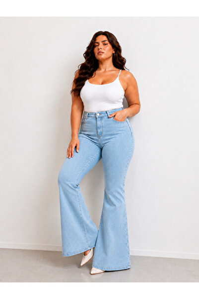 nd jeans Kadın-Premium Yüksek Bel Toparlayıcı Esnek Rahat Kalıp İspanyol Paça...