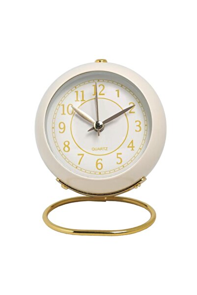 Choice white 1pc 3.5-inch Light Luxury Metal Quartz Alarm Clock, Bedroom Beds...