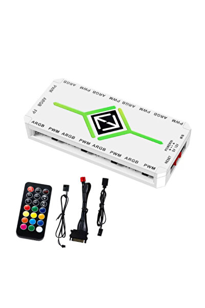 Choice1 K9 White ARGB ICE Whale K9 1 to 9 PWM&ARGB Case Fan Hub SATA Power In...