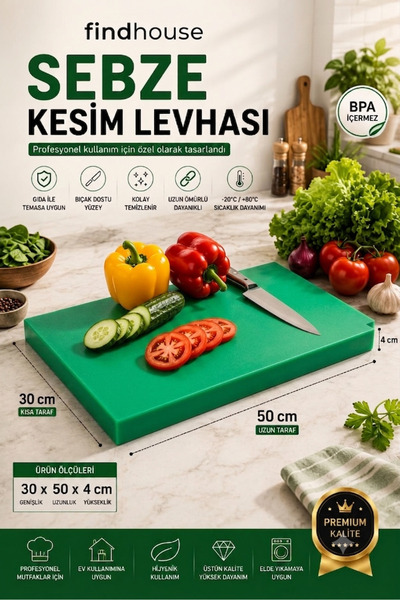 findhouse Yeşil Renk Polietilen Sebze Kesim Tahtası Kesme Levhası 30x50x4 cm ...