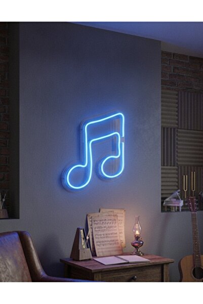 STUDYO YORA Mavi Müzik Notası LED Neon Tablo | Aydınlatmalı Müzik Temalı Duva...