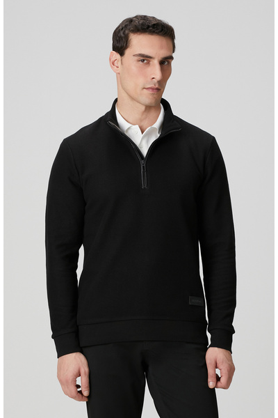 Network Siyah Dik Yaka Fermuarlı Sweatshirt