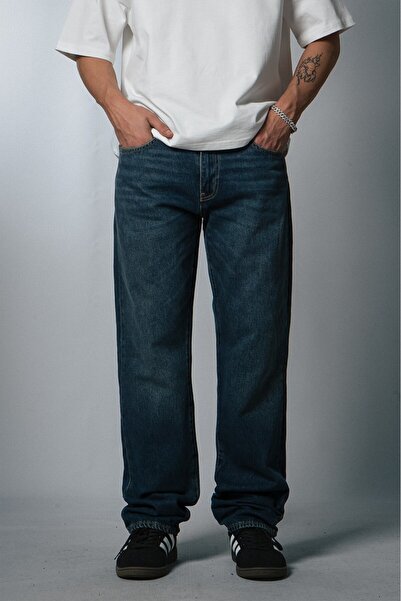 GRJ denim بنطلون جينز رجالي أزرق فضفاض من دارك كيرنت