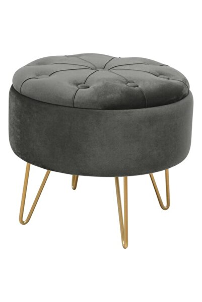 Solplant Taburet, rotund, cu spatiu depozitare, catifea, gri grafit, max 80 k...