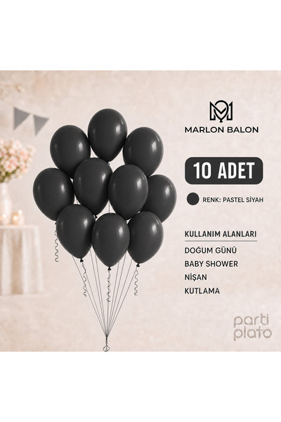 Marlon Balon Pastel Siyah Lateks Balon 11 İnç 10 Adet Doğum Günü Nişan Düğün ...