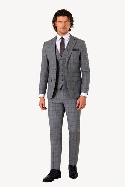 Ysf Erkek Gri Slim Fit Yelekli Takım Elbise