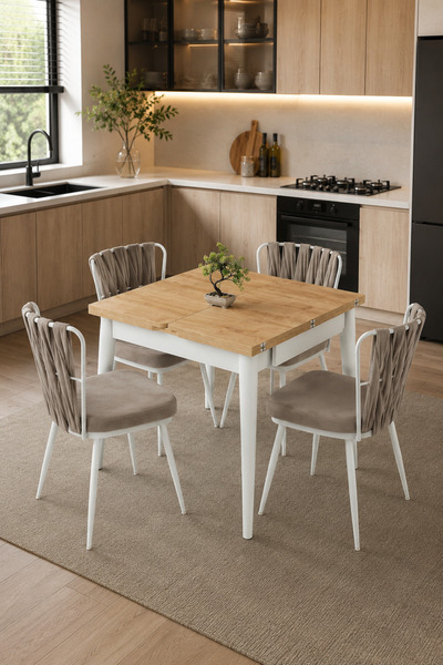 Atolye Casa 80x80cm Meşe Açılır Mutfak Masası Totem Model