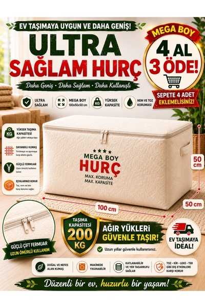 BİVA Dayanıklı Yorgan Döşek Hurcu 100x60x60cm Üstten Komple Fermuarlı 180 kg ...