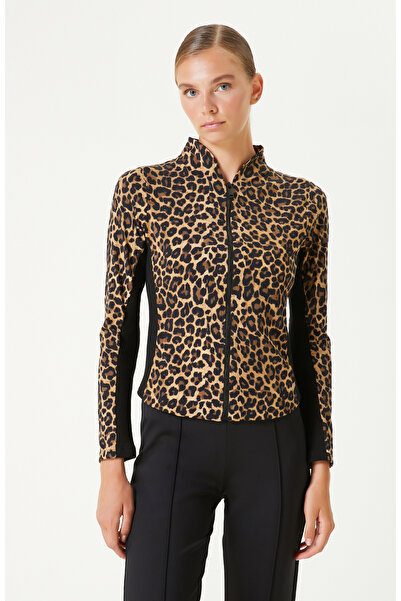 Network N-Tech Camel Siyah Leopar Detaylı SweaTshirt
