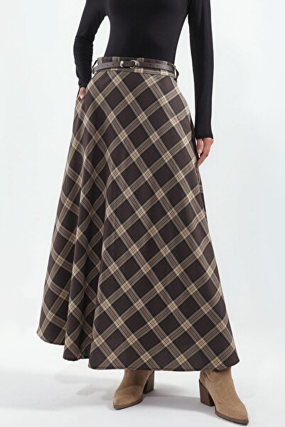 Hiccup Bdart High Waist Plaid Long A-Line Skirt