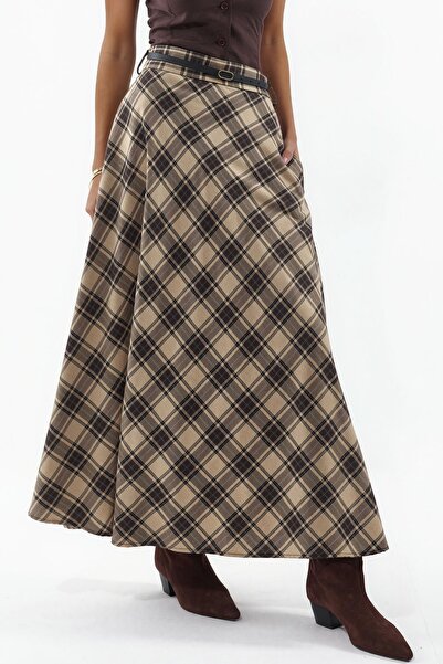 Hiccup Bdart High Waist Plaid Long A-Line Skirt