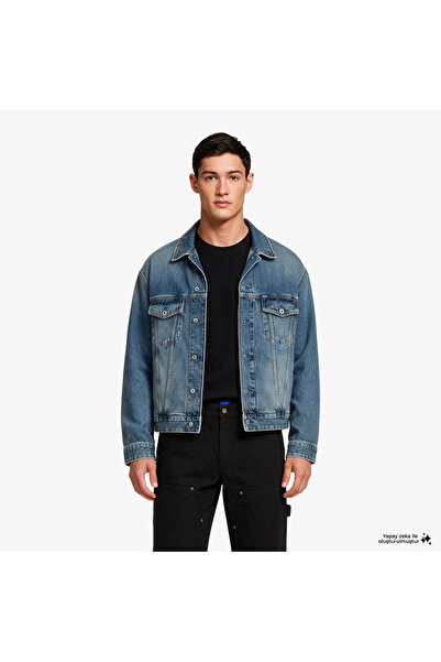 Hugo Boss Hugo Loose Fit Stonewashed Men's Blue Denim Jacket