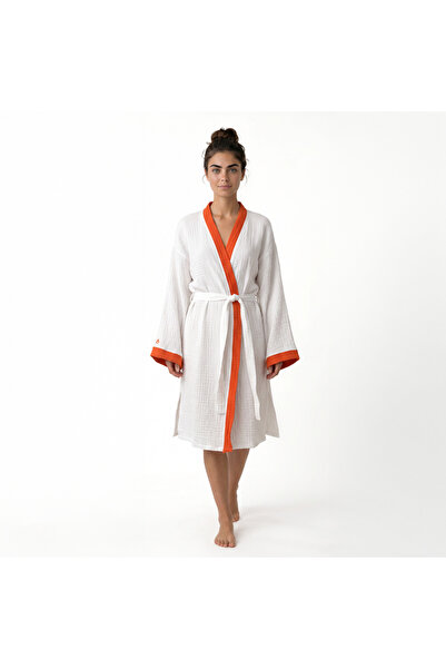 Home Harmony Colorful Collar Kimono 4 Layer Muslin Bathrobe