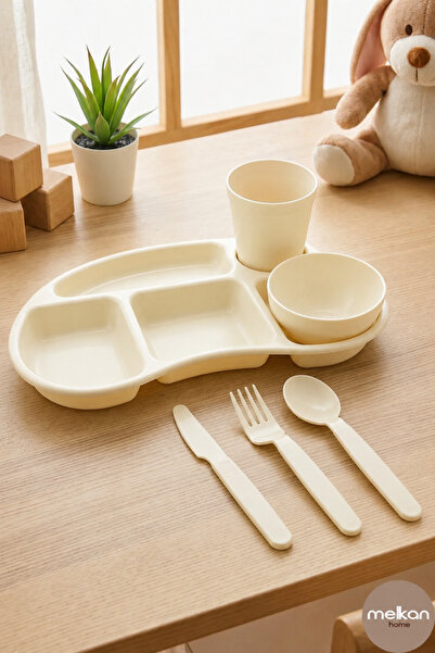 Melkan Home 5 Bölmeli Kahvaltılık Tabildot Kase Bardak Çatal Bıçak Kaşık Set ...