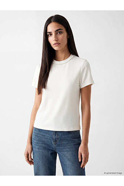LC Waikiki Original Oval Collar Stoned Soft Touch Women's T-Shirt