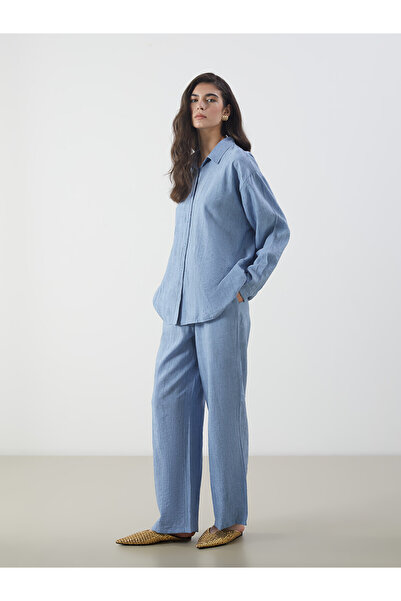 LC Waikiki Trendlucky Women's Linen Look Trousers with Elastic Waist and Cont...