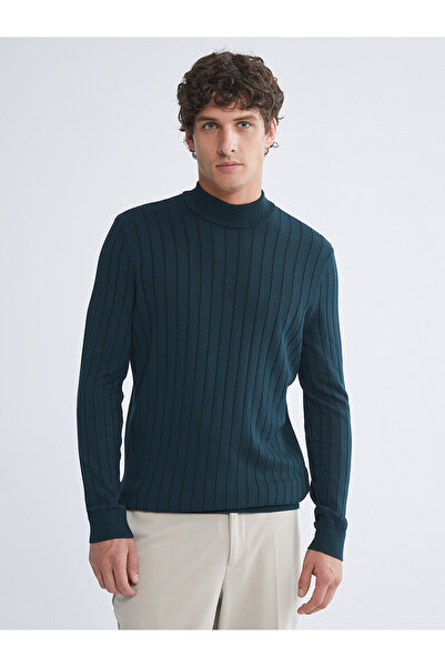 LC Waikiki Southblue Green Half Turtleneck Men's Knitwear Sweater