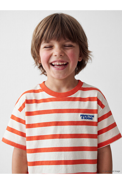 LC Waikiki Original Oval Collar Striped Boys' T-Shirt