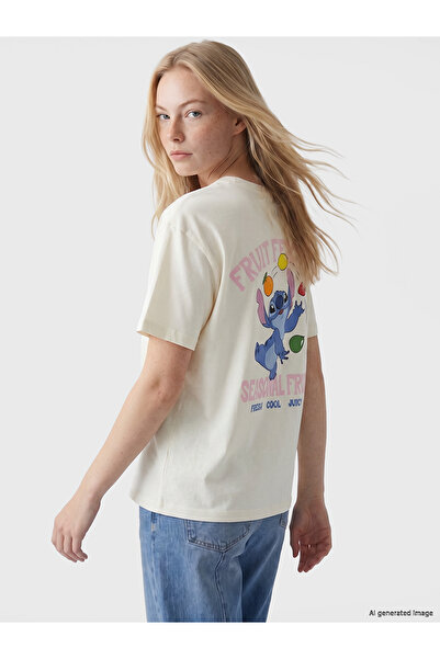 LC Waikiki Vizyon New Season Stitch Printed 100% Cotton Women's T-Shirt