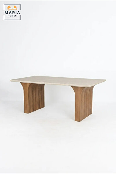 MARIA HOMES Large Rectangular Dining Table with Wooden Top and Curved Wooden ...