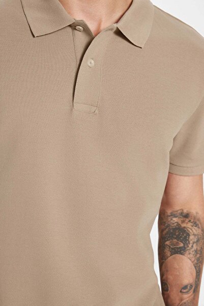 Tudors Men's slim fit premium series 100% cotton soft mercerized beige polo c...