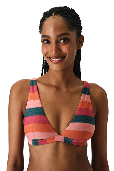 Penti Devin Deep V-Neck Striped Glitter Bikini Top