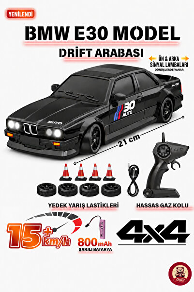 giffy Oyuncak BMW E30 Drift Araba 4x4 Uzaktan Kumandalı Araba 2.4GHz Şarjlı L...