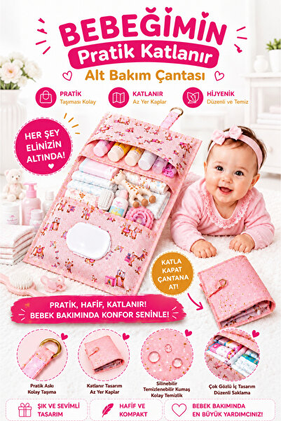 Özlem Toys Practical Foldable Diaper Change Care Bag for My Baby (PINK COLOR)