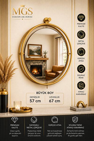 Mgs Ayna Tinatti Dekoratif Ayna Banyo Aynası Tuvalet Aynası Gold Ayna