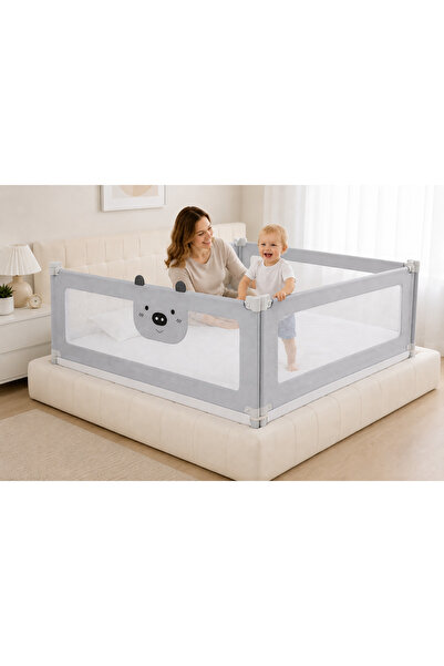 ROHS Set de 3 Parapeturi de siguranță gri pentru pat, 2x200cm + 1x140cm, Înăl...