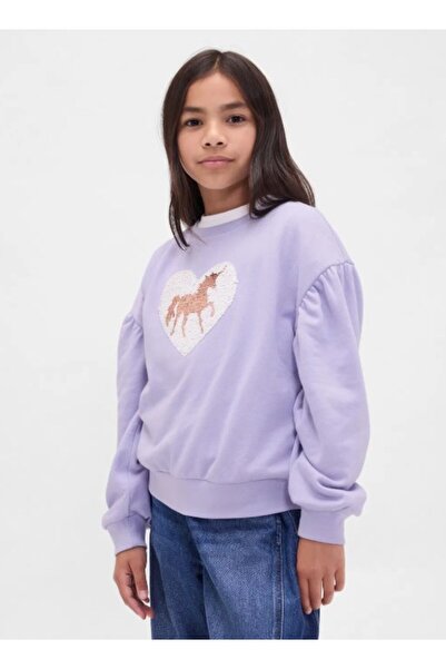 GAP Kids Gap Girls' Sequin Print Logo Long Sleeve Sweatshirt 4-16 Years Purple