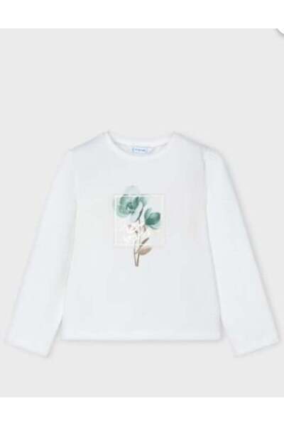 MAYORAL Girl's Floral Print Long Sleeve T-Shirt 2-10 Years Ecru - Green