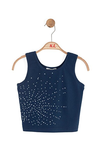 nk kids Nk Kız Çocuk Kolsuz Işıltı Taşlı Crop 8-14 Yaş LACİVERT