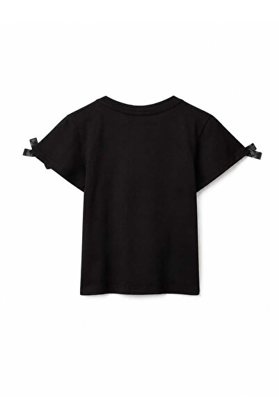 United Colors of Benetton Benetton girl's black t-shirt with logo embroidery,...