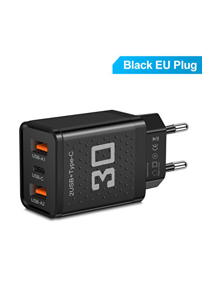 Choice EU Black USB Type C Fast Charger 30W 3 Ports Quick Charge Phone Charge...