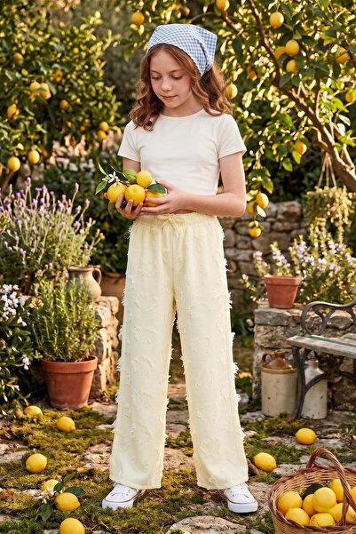 Fulla Moda Pantaloni Palazzo pentru fete cu elastic în talie și ciucuri