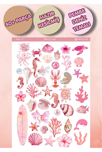 MirayDesign 1 Sayfa Pembe Renk Temalı 12*17 cm Sticker /Scrapbook, Bullet Jou...