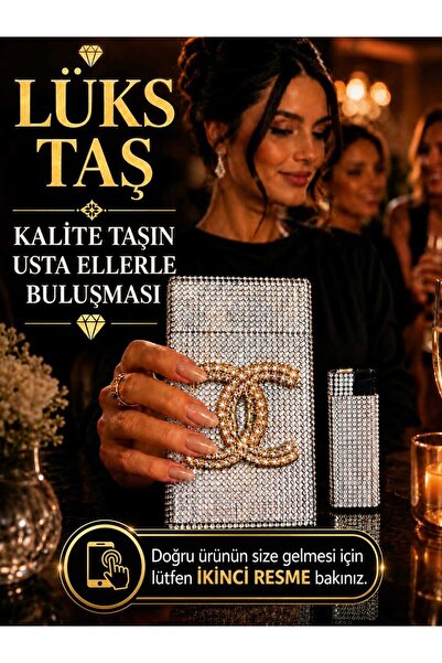 Lüks Taş Taşlı Sigara Kutusu ve çakmak (UZUN SLİM)