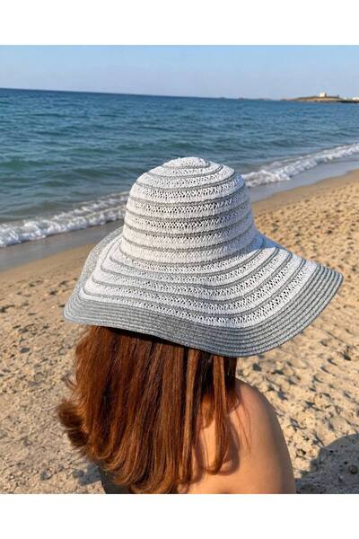 Moda Accessories Stripe Patterned Wide Brim Knitted Summer Straw Hat