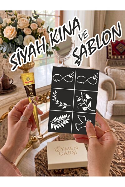 EYMEN ÇARŞI /Kına Kalıbı ve Kına/6 Farklı Desen Kına Şablonu ve Siyah Hint Kı...