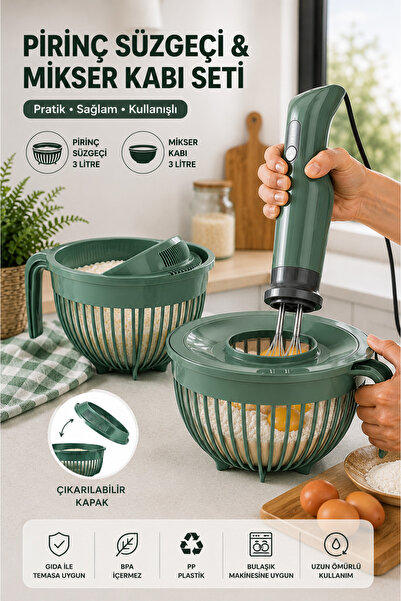 Stile Cucina Linea Mixing Bowl and Rice Strainer 3 Liters – with Lid, Durable...