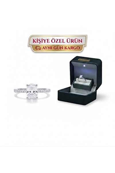 vüs jewel Oval Tektaş Evlenme Teklifi Yüzüğü Kişiye Özel Işıklı Kutu