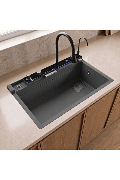 RealStone Victoria Set A02 Antrasit Akıllı Granit Mutfak Evyesi 75,5 x 47 cm